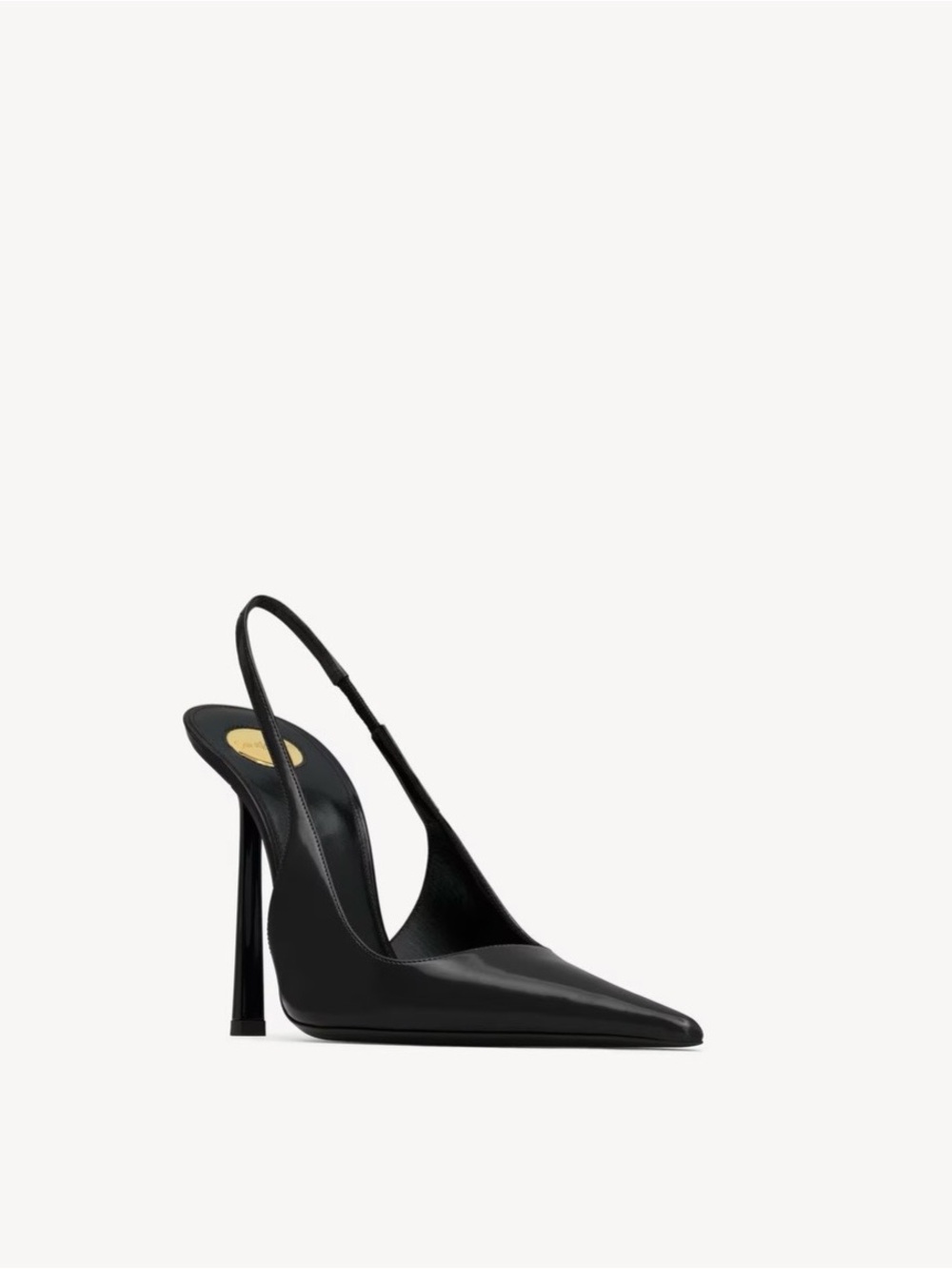 Saint Laurent Black Patent Pointed Slingback Pumps with Gold Medallion - Picture 2 of 5